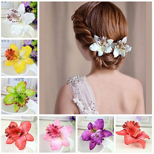 

9 Pcs/set Hair Clip Phalaenopsis Simulation Flower Headdress Women's Head Flower Multicolor Fabric Hair Accessories