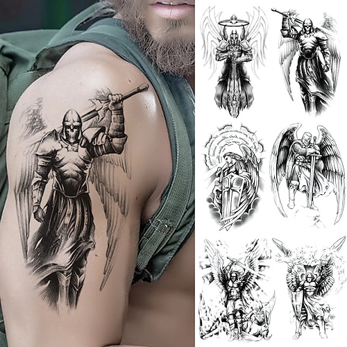 

8 pcs Wing Holy Angel Waterproof Temporary Tattoo Sticker Brave knight Warrior Flash Tattoos Body Art Arm Fake Tatoo