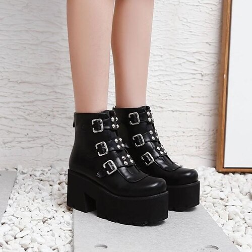 

Women's Boots Goth Boots Booties Ankle Boots Round Toe PU Solid Colored Black Brown