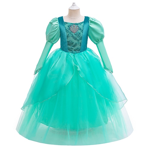 

Kids Girls' Sofia the First Costume Tutu Dress Puff Sleeve Solid Color Party Dress Performance Green Midi Long Sleeve Regular Fit 3-10 Years