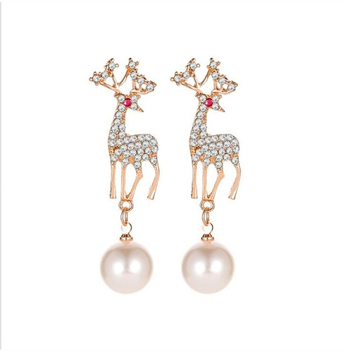 

Christmas Pearl Drop Earrings Temperament diamond inlaid elk lovely pearl deer Earrings