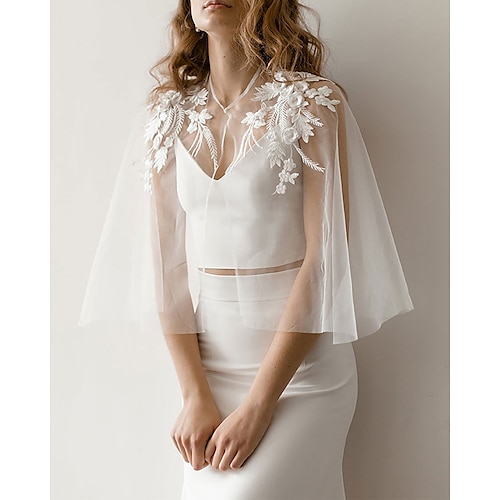 

Estolas Femininas Bolero Elegante Sem Manga Renda Estolas de Casamento Com Apliques Para Festa de Casamento Todas as Estações