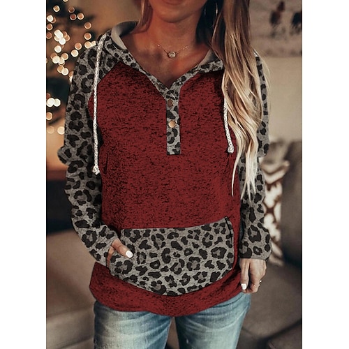 

Women's Hoodie Sweatshirt Pullover Active Streetwear Front Pocket Print Black Gray Khaki Leopard Daily Hooded Long Sleeve S M L XL XXL