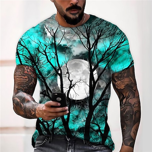 

Men's Unisex T shirt Tee Shirt Tee Moon Graphic Prints Crew Neck Wine Blue Purple Yellow Red 3D Print Halloween Daily Short Sleeve Print Clothing Apparel Designer Casual Big and Tall