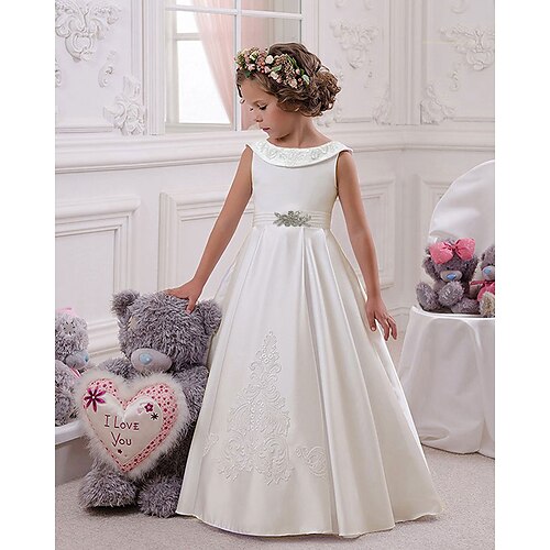 

Linea-A Lungo Abito da damigella d'onore bambina Compleanno Bambine Abito da ballo carino Raso con Ricamo Elegante Misura 3-16 anni