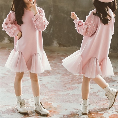 

Kids Girls' Dress Dress Cotton Long Sleeve Dress Winter Winter plus velvet-pink Spring and autumn models-pink