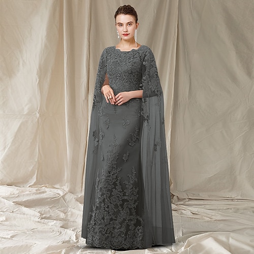 

Sheath / Column Mother of the Bride Dress Luxurious Elegant Jewel Neck Floor Length Chiffon Lace Sleeveless with Appliques 2022