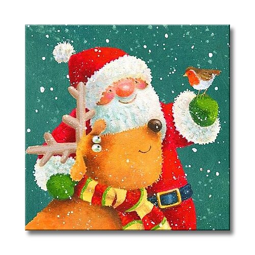 

Christmas Oil Painting Handmade Hand Painted Wall Art Holiday Cartoon Santa Claus Home Decoration Decor Rolled Canvas No Frame Unstretched