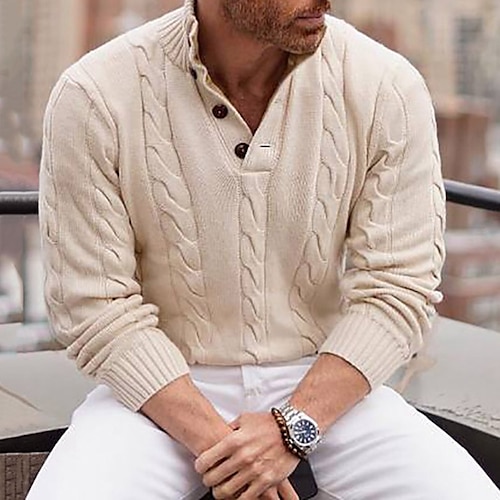 

Men's Sweater Pullover Knit Knitted Solid Color V Neck Stylish Vintage Style Daily Wear Clothing Apparel Winter Fall Apricot M L XL