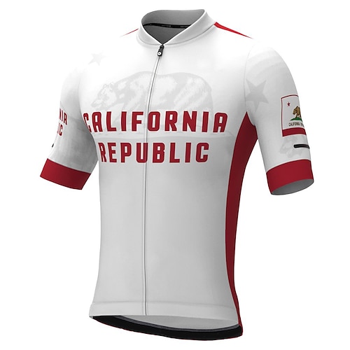 

21Grams Men's Cycling Jersey Short Sleeve Bike Top with 3 Rear Pockets Mountain Bike MTB Road Bike Cycling Breathable Quick Dry Moisture Wicking Reflective Strips Black Red California Republic