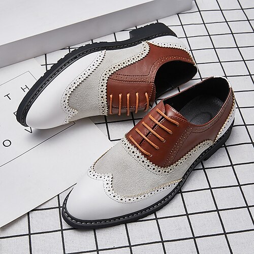 

Men's Oxfords Wingtip Shoes Vintage Business Casual Daily Party & Evening Synthetics Black White Color Block Winter Fall