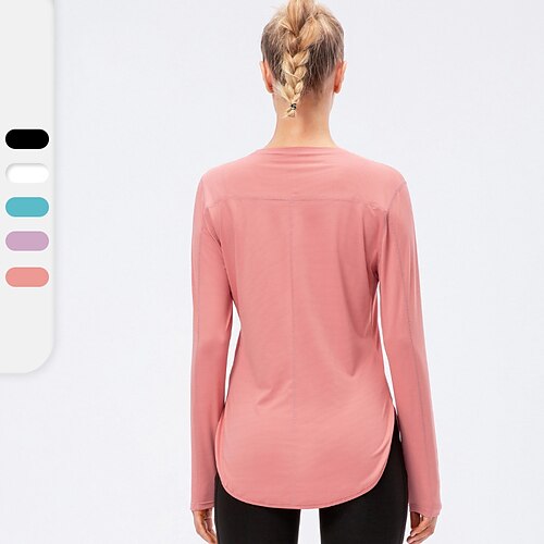 

YUERLIAN Damen Rundhalsausschnitt Yoga Top Winter Volltonfarbe Weiß Schwarz Elasthan Yoga Fitness Fitnesstraining T-Shirt Oberteile Langarm Sport Sportkleidung UV-Sonnenschutz Atmungsaktiv Rasche