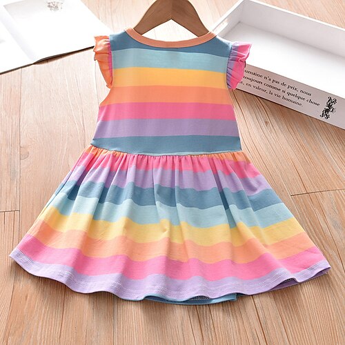 

Kid's Little Girls' Dress Rainbow Light Blue Sleeveless Rainbow Vest Dresses