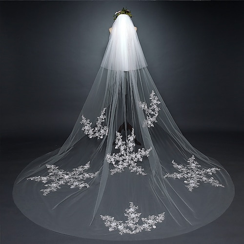 

One-tier Classic Style Wedding Veil Chapel Veils with Embroidery / Appliques 118.11 in (300cm) Tulle