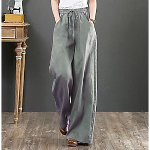 

Women's Culottes Wide Leg Chinos Slacks Pants Trousers Cotton Green Black Orange Mid Waist Vintage Chinese Style Daily Weekend Micro-elastic Full Length Lightweight Solid Colored S M L XL XXL