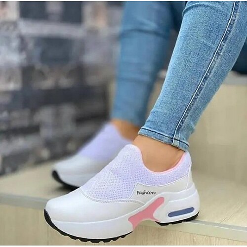 

Damen Sportschuhe Turnschuhe Übergrössen Weiße Schuhe Flacher Absatz Runde Zehe Wanderschuhe PU Halbschuhe Schwarz Weiß Rosa