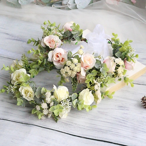 

Curling Rose Headband Simulation Gypsophila Eucalyptus Wreath Bridal Photography Photo Headdress