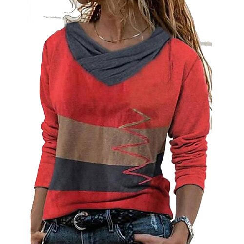 

Women's Plus Size Tops T shirt Tee Color Block Print Long Sleeve V Neck Streetwear Daily Weekend Polyester Fall Winter Green Blue