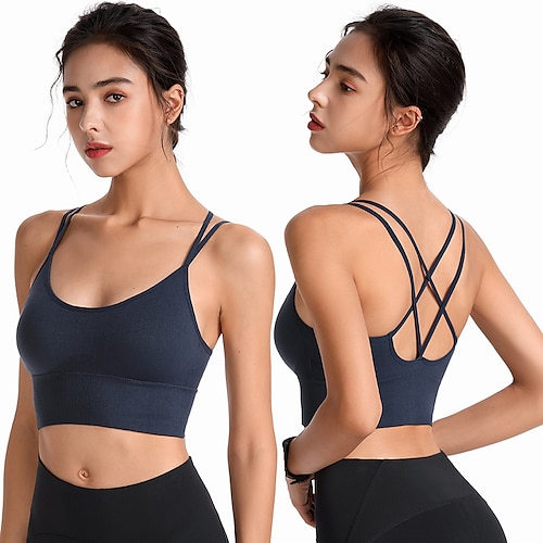 

Women's Yoga Top Medium Support Summer Cross Back Removable Pad Solid Color Red Dark Gray Nylon Yoga Fitness Gym Workout Sports Bra Sleeveless Sport Activewear Quick Dry Moisture Wicking Lightweight