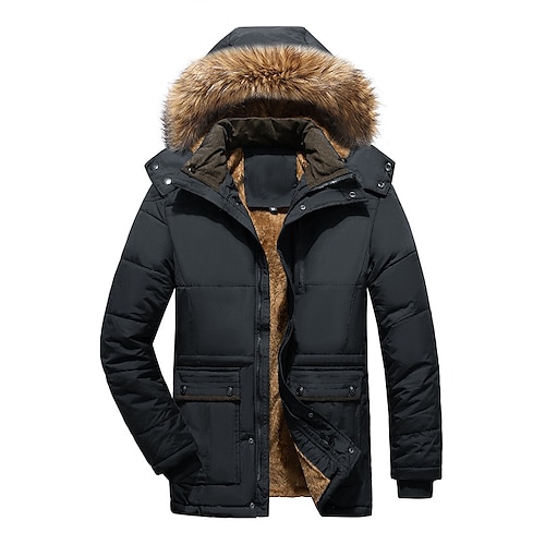 

Men's Puffer Jacket Winter Jacket Quilted Jacket Winter Coat Parka Warm Breathable Outdoor Street Daily Plain Outerwear Clothing Apparel Sporty Casual Black Khaki Navy Blue