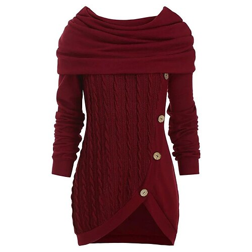 

Women's Plus Size Tops Blouse Shirt Plain Button Long Sleeve Crewneck Basic Streetwear Daily Weekend Polyester Fall Spring Green Black