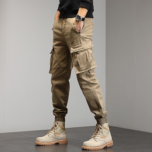 

Men's Cargo Pants Trousers Work Pants Drawstring Elastic Waist Multi Pocket Solid Colored Comfort Breathable Casual Daily Streetwear Sports Fashion Green Khaki Micro-elastic / Elasticity