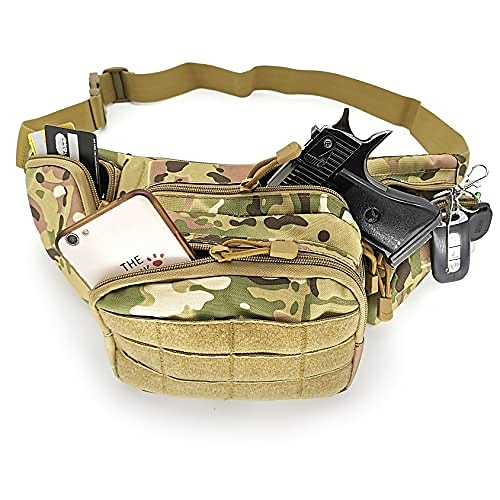 

gun holster fanny pack for men women, concealed carry pistol pouch waist bag fits handguns 1911 glock phone holder belt edc anti-theft pocket camping hiking hunting accessory bags (cp camouflage)