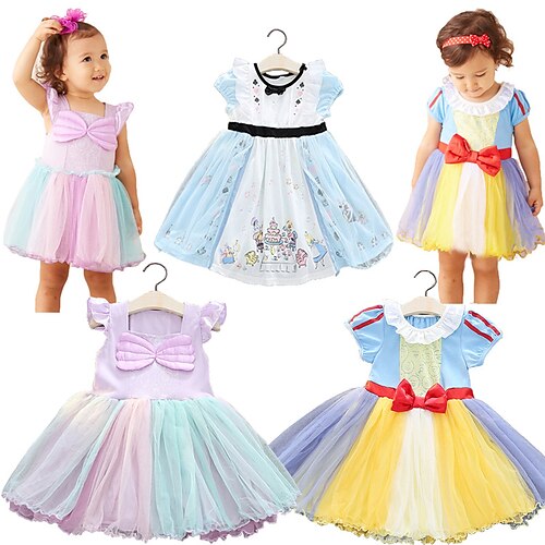 

Kids Girls' Dress Dress Cotton Short Sleeve Dress WD5098-green and purple mermaid princess dress WD5098-Blue Alice Skirt WD5098-Yellow, White and Blue Snow White Dress