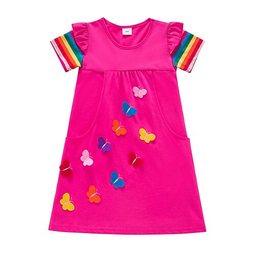 

Mädchen' A Linie Kleid Kurzarm Einfarbig 3D-gedruckte Grafik Kleider Kuschelig Midi Baumwolle Kleid Sommer kinderkleidung Regular Fit Bestickt