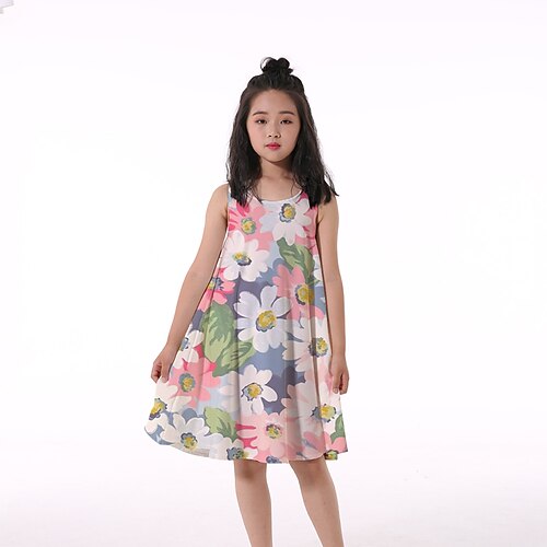 

Kids Girls' Dress Graphic T Shirt Dress Tee Dress Knee-length Dress Daily Print Sleeveless Cute Dress 4-13 Years Summer Pink