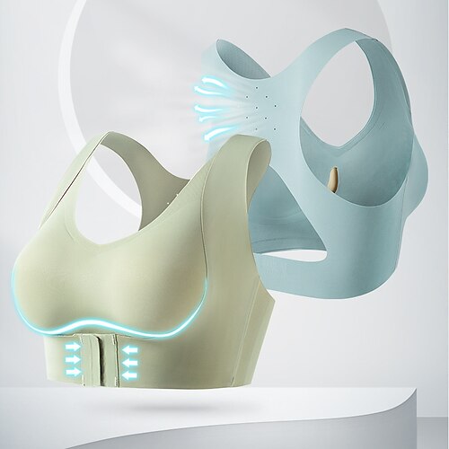 

Women's Deep V Sports Bra High Support Summer Removable Pad Wireless Solid Color Light Green Khaki Nylon Yoga Fitness Gym Workout Bra Top Sport Activewear High Impact Quick Dry Breathable Stretchy