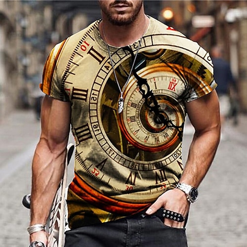 

Men's Unisex T shirt Tee Shirt Tee Short Sleeve Graphic Prints Clock Crew Neck Green Blue Gray Yellow Red 3D Print Daily Holiday Print Clothing Apparel Designer Casual Big and Tall / Summer / Summer