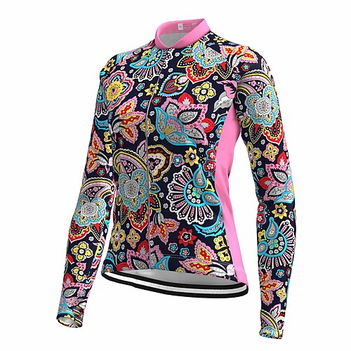 

21Grams Women's Cycling Jersey Long Sleeve Bike Top with 3 Rear Pockets Mountain Bike MTB Road Bike Cycling Breathable Quick Dry Moisture Wicking Reflective Strips Black Floral Botanical Polyester