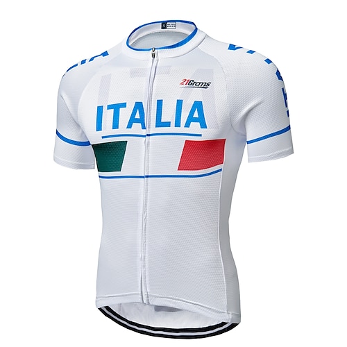 

21Grams Men's Cycling Jersey Short Sleeve Bike Jersey Top with 3 Rear Pockets Mountain Bike MTB Road Bike Cycling Breathable Quick Dry Moisture Wicking Front Zipper White Italy National Flag / Lycra