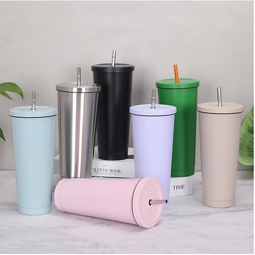 

Insulated 304 Stainless Steel Water Bottle with Straw for Sports and Travel Large-capacity Vacuum Coffee Cup Portable Car Vacuum Cup Gift