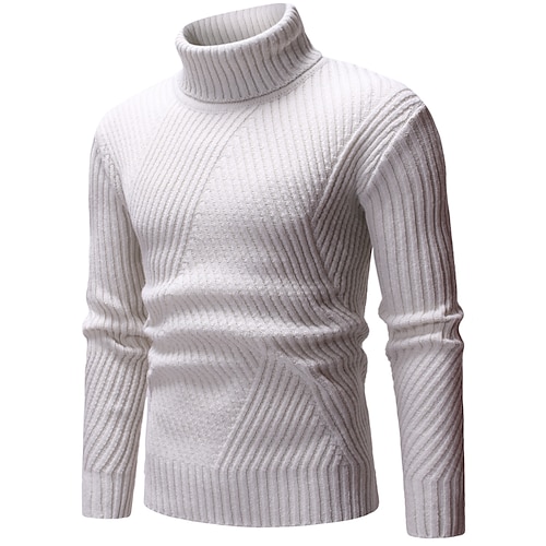 

Men's Sweater Pullover Sweater Jumper Turtleneck Sweater Knit Knitted Solid Color Turtleneck Stylish Casual Daily Clothing Apparel Winter Fall Black Beige S M L