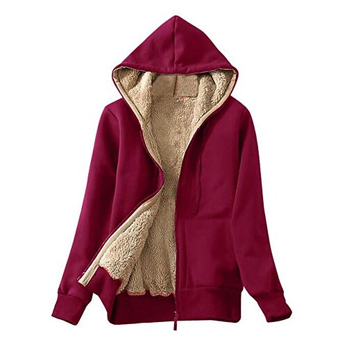 

Women's Hoodie Zip Hoodie Sweatshirt Pullover Active Streetwear Sherpa Fleece Zipper Front Pocket Wine Gray Black Plain Casual Hooded Long Sleeve Fleece S M L XL / Fleece lined