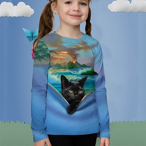 

Kids Girls' T shirt Animal 3D Print Long Sleeve Active 4-12 Years Fall Blue