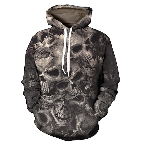 

Men's Unisex Hoodie Pullover Hoodie Sweatshirt Gray Hooded Skull Graphic Prints Print Daily Sports 3D Print 3D Print Casual Clothing Apparel Hoodies Sweatshirts Long Sleeve