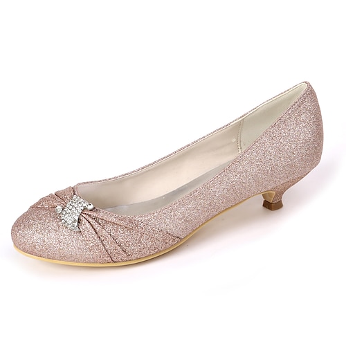 

Women's Wedding Shoes Wedding Wedding Heels Bridal Shoes Bridesmaid Shoes Rhinestone Cone Heel Round Toe Glitter Gleit Loafer Solid Colored Light Purple Champagne White