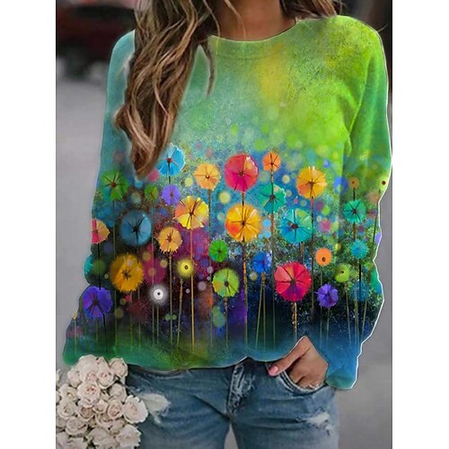 

Women's Sweatshirt Pullover Floral Graphic Prints 3D Print Sports Going out 3D Print Active Streetwear Hoodies Sweatshirts Green