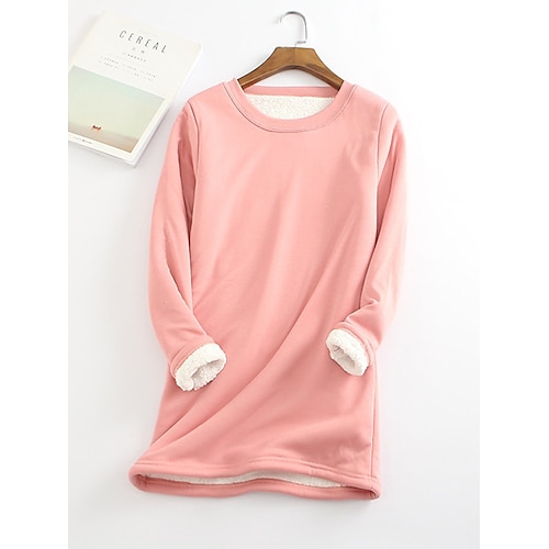 

Women's Sweatshirt Pullover Basic Streetwear Sherpa Fleece Blue Pink Yellow Solid Color Casual Round Neck Long Sleeve Cotton S M L XL XXL / Fleece lined