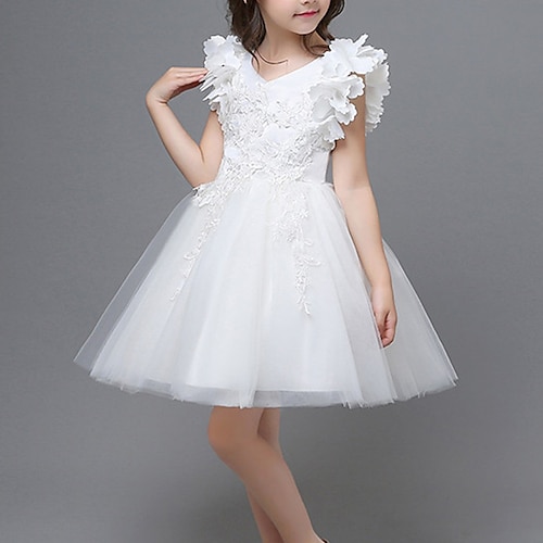 

Kids Girls' Floral Tulle Dress Party Wedding Mesh Lace Blue Blushing Pink Wine Knee-length Sleeveless Princess Sweet Dresses Summer Regular Fit 3-12 Years