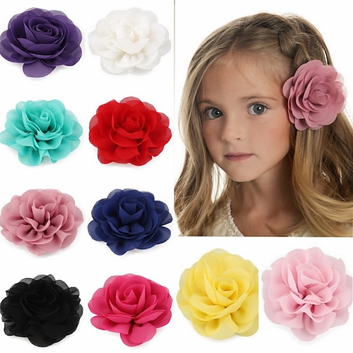 

10 Pcs/set Retail 8.5cm Newborn Baby Chiffon Petals Poppy Flower Hair Clips Rolled Rose Fabric Hair Flowers For Kids Girls Hair Accessories