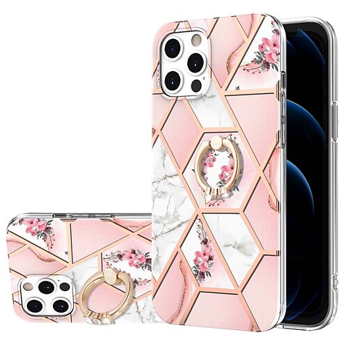 

Phone Case For Apple Back Cover iPhone 14 Pro Max 14 Plus 13 12 11 Pro Max Mini X XR XS Ring Holder Dustproof Shockproof Geometric Pattern Flower Marble TPU