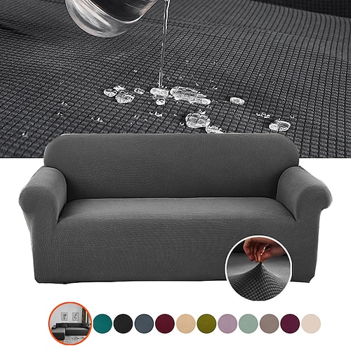 

Pure Color Water Repellent Thickened Sofa Cover 1-Piece Super Stretch with Elastic Bottom and Anti Slip Foam Pet Hair Proof Sofa Slipcover Washable Furniture Protector