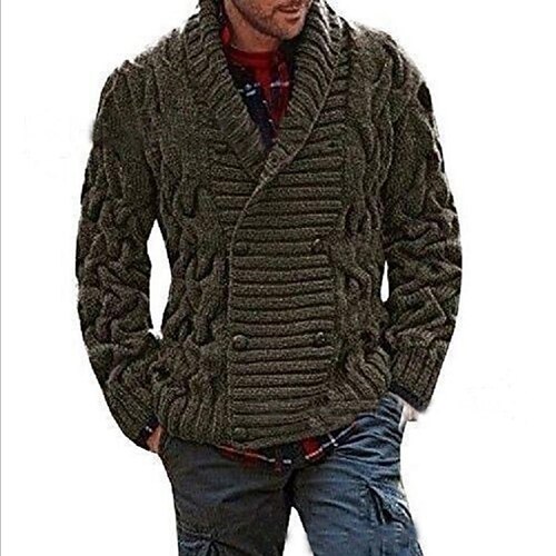 

Men's Sweater Cardigan Knit Knitted Solid Color Shirt Collar Stylish Vintage Style Daily Clothing Apparel Winter Fall Black Army Green S M L
