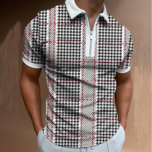 Men's Golf Shirt Geometry Collar Street Daily Zipper Short Sleeve Tops Sportswear Casual Fashion Comfortable Red / Summer