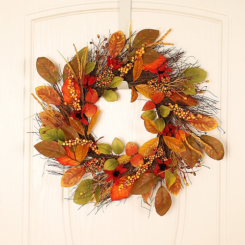 

Fall Wreaths Harvest Festival Garland Home Living Room Front Door Decoration Pendant Simulation Maple Leaf Berry Thanksgiving Garland for Home Decor Farmhouse Indoor Outdoor Decoration