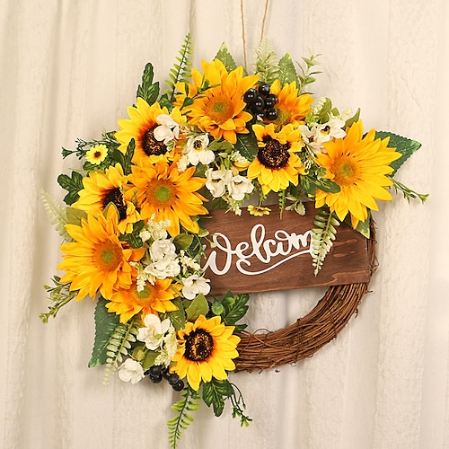 

Fall Wreaths Sunflower Decorative Door Hanging Sunflower Wooden Sign Pendant Bee Day Wreath for Home Decor Farmhouse Indoor Outdoor Window Autumn Thanksgiving Decoration